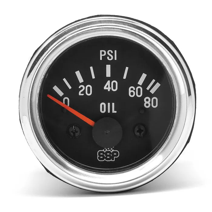 SSP Oil Pressure Gauge, Chrome Rim 52mm, 80psi