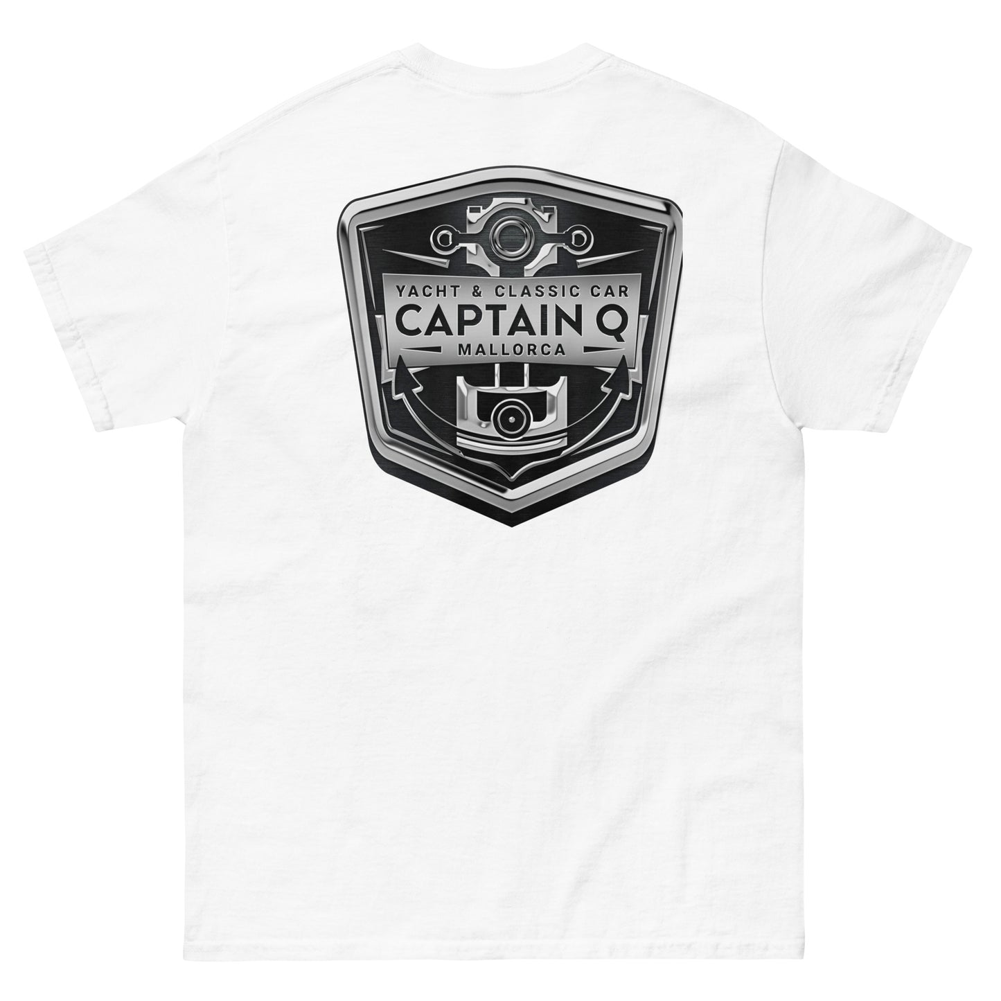 Camiseta clásica para hombre Captain Q con logotipos cromados y negros.
