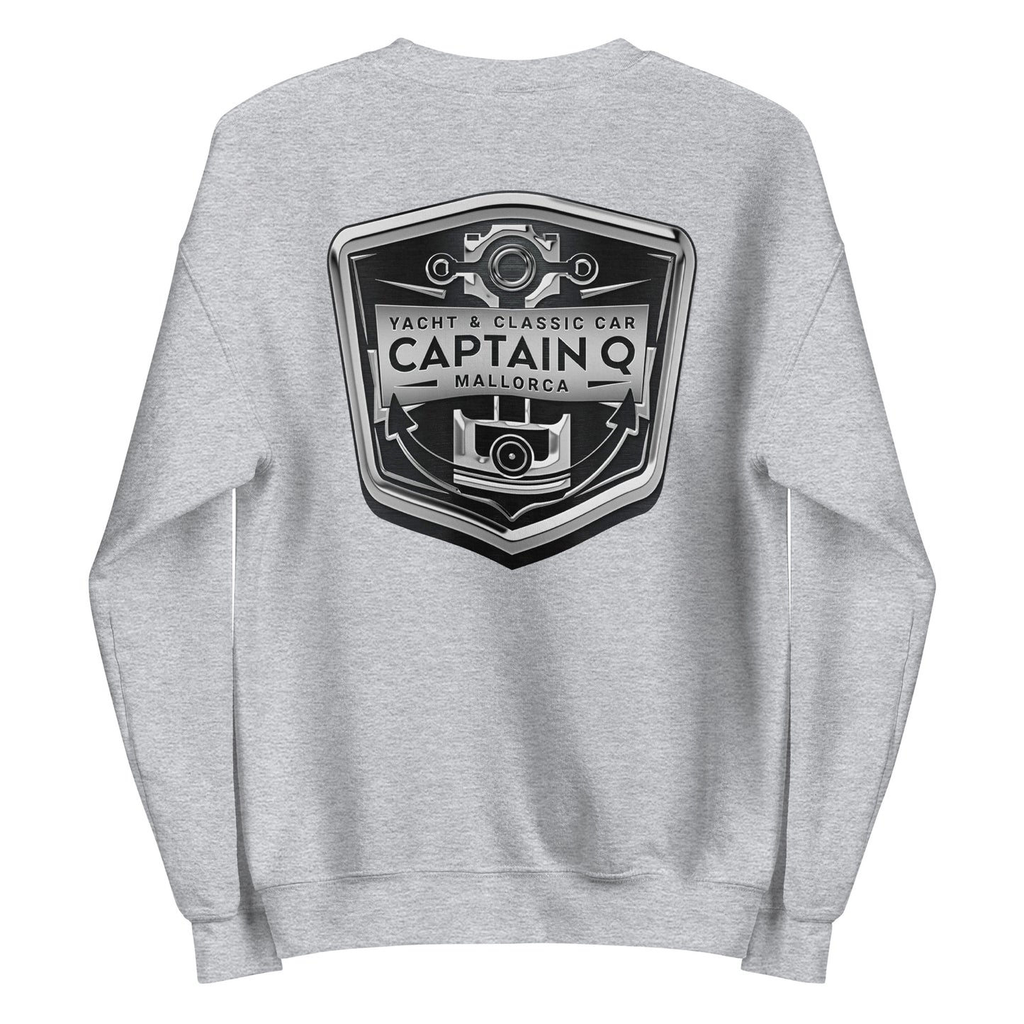 Sudadera clásica Captain Q con logotipos cromados y negros.