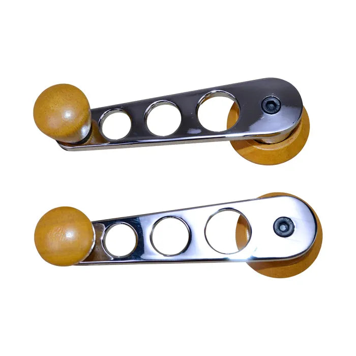 Window Winder Handles. Chrome with Wood Knob. Pair