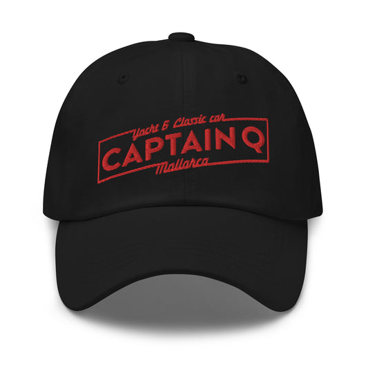 Captain Q Baseball Cap. Black with Red Lightning Bolt Logo.