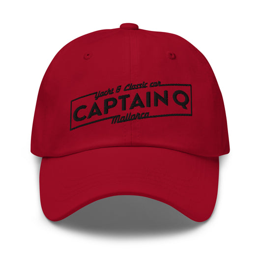 Captain Q Baseball Cap. Red with Black Lightning Bolt Logo.