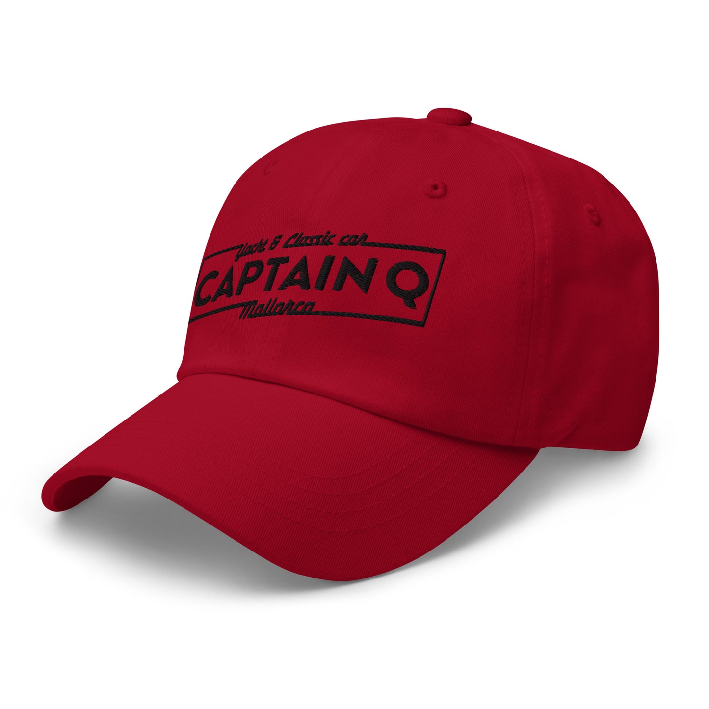 Captain Q Baseball Cap. Red with Black Lightning Bolt Logo.