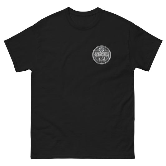 Captain Q Men's Classic Tee with Chrome & Black Logos.