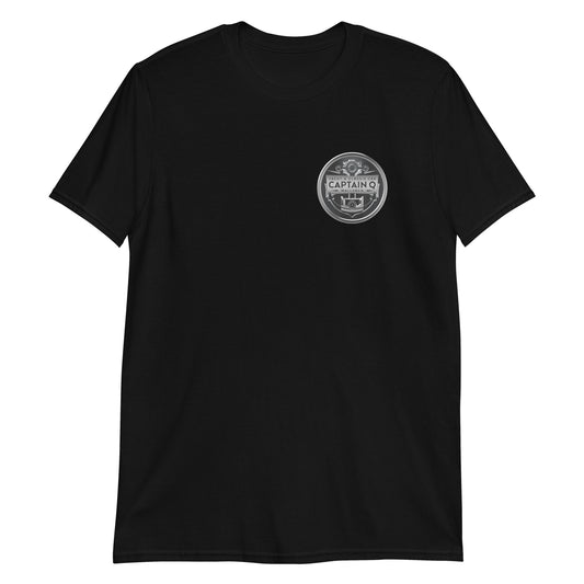 Captain Q Short-Sleeve Unisex T-Shirt with Chrome & Black Logos.