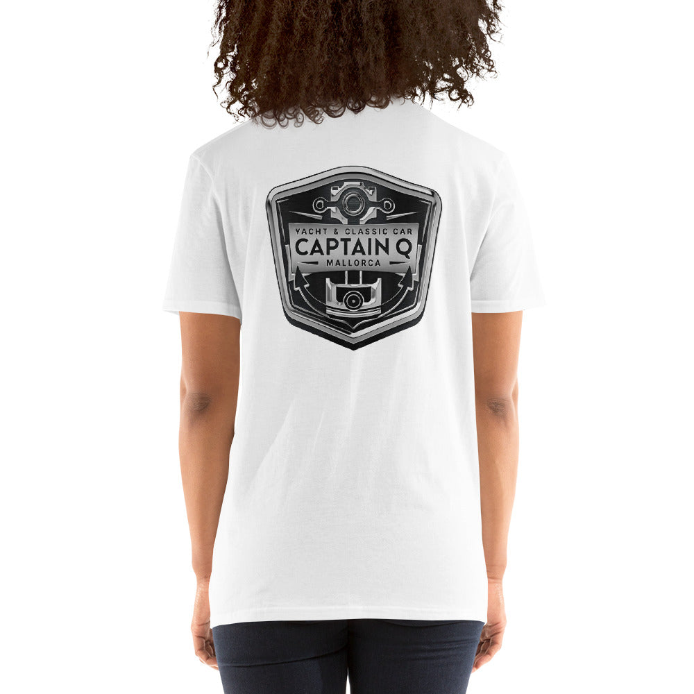 Captain Q Short-Sleeve Unisex T-Shirt with Chrome & Black Logos.