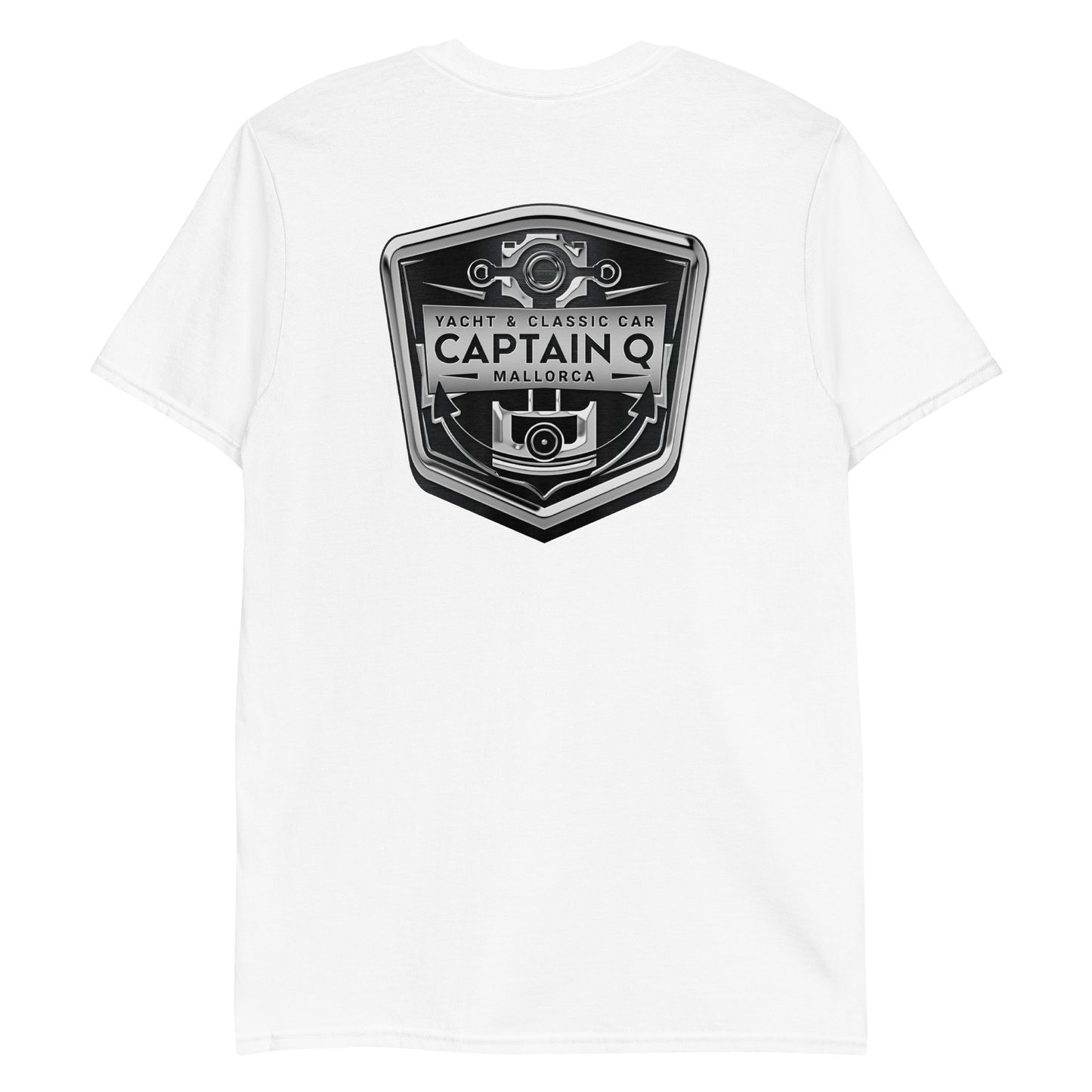 Captain Q Short-Sleeve Unisex T-Shirt with Chrome & Black Logos.