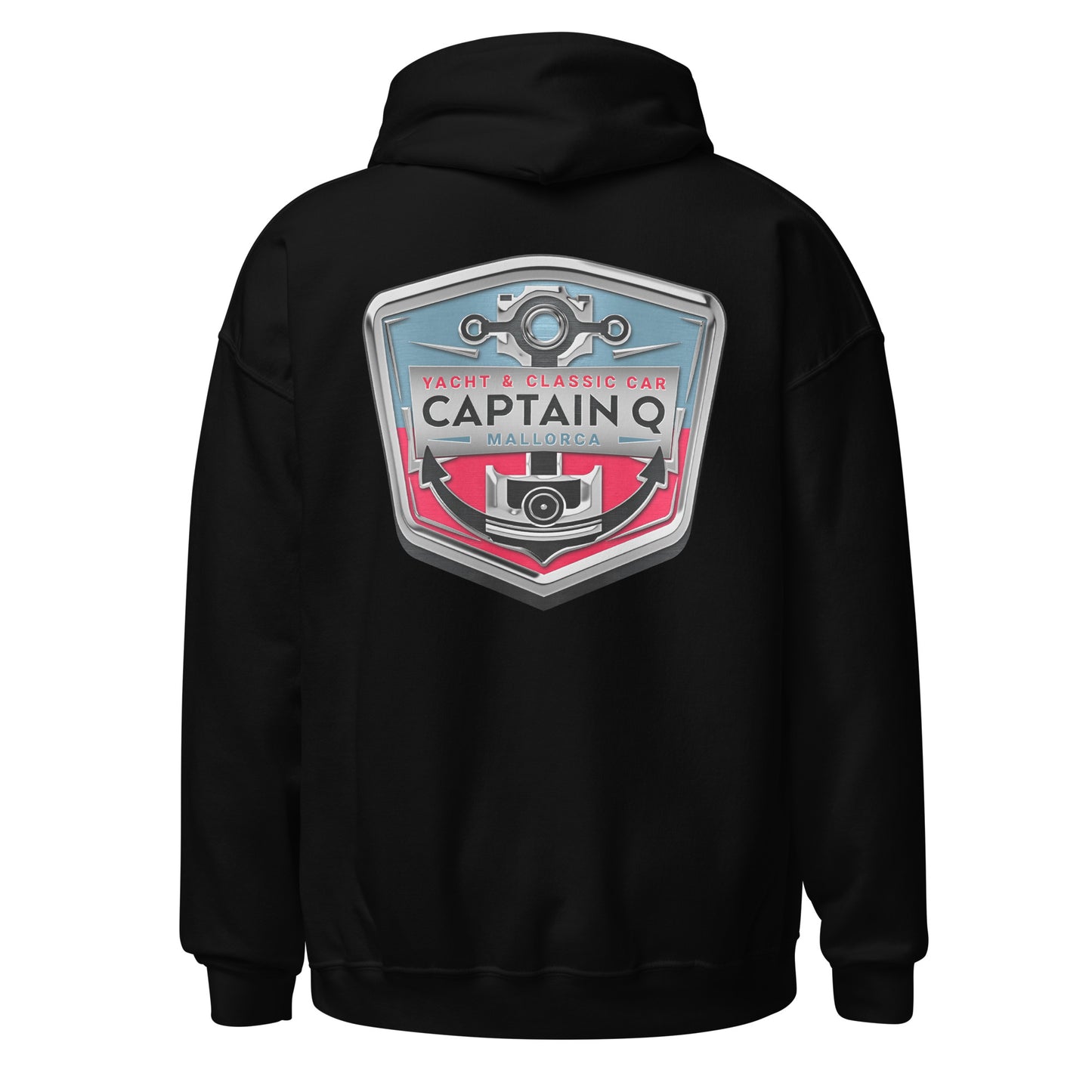 Captain Q Unisex Hoodie with Chrome & Full Colour Logos.